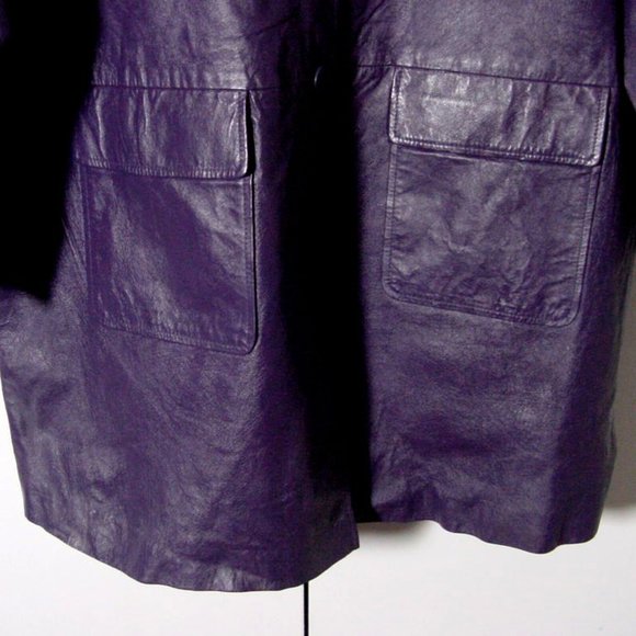 Roaman's Women's Purple Leather Long Button Jacket Sz 22W - Picture 3 of 8